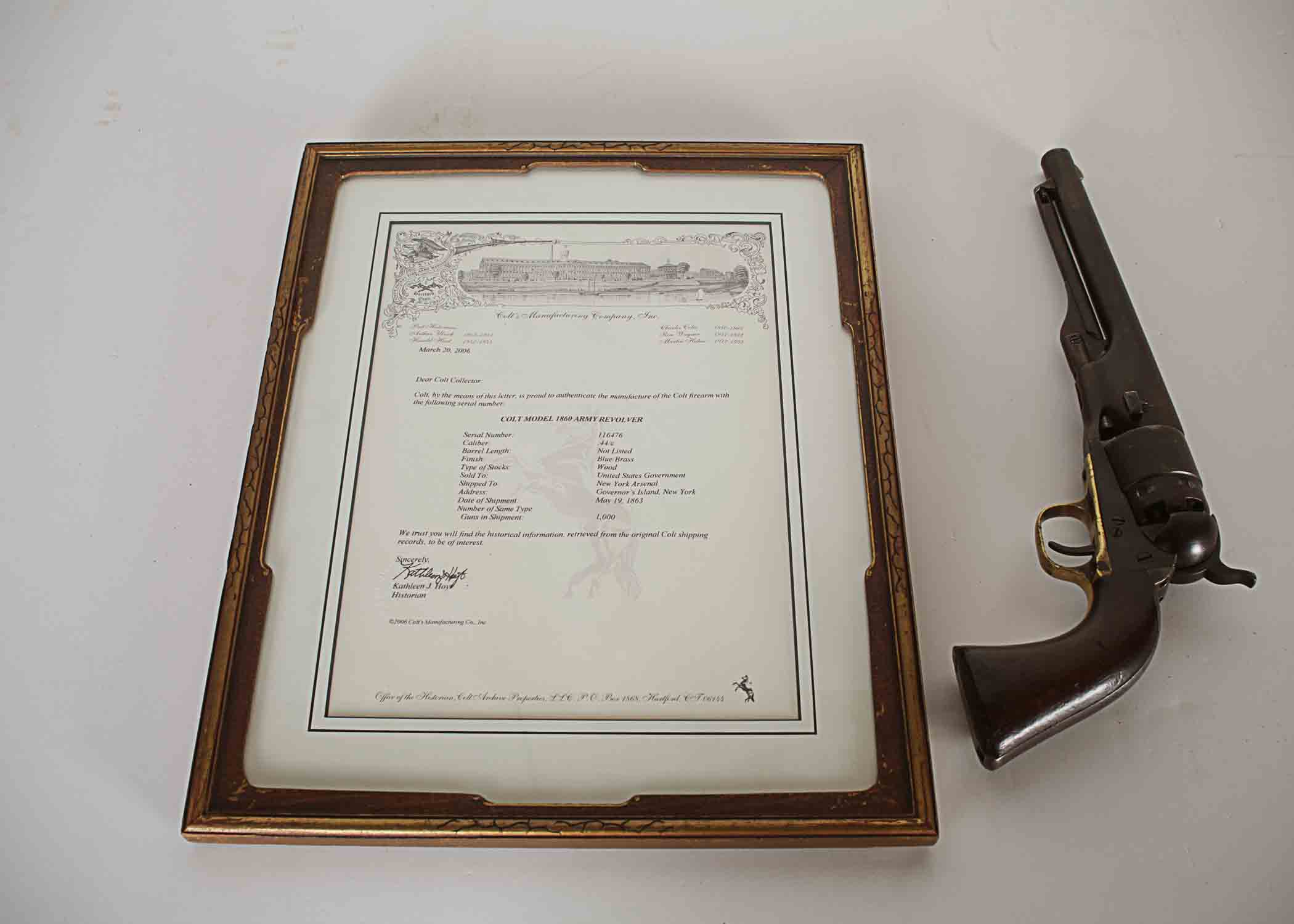 Colt Model 1860 Army Revolver, Percussion, circa 1863, Civil War Era