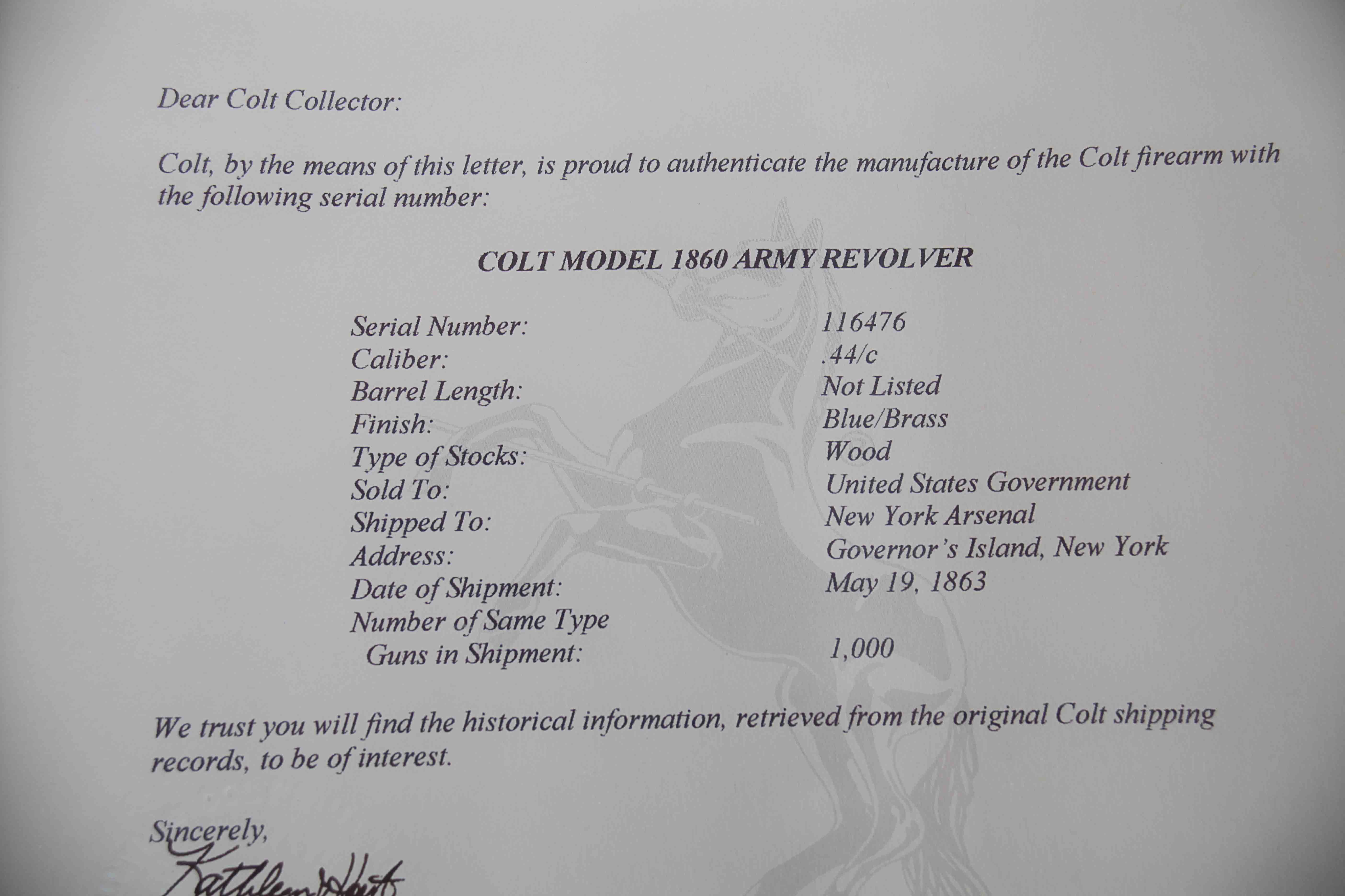 Colt Model 1860 Army Revolver, Percussion, circa 1863, Civil War Era