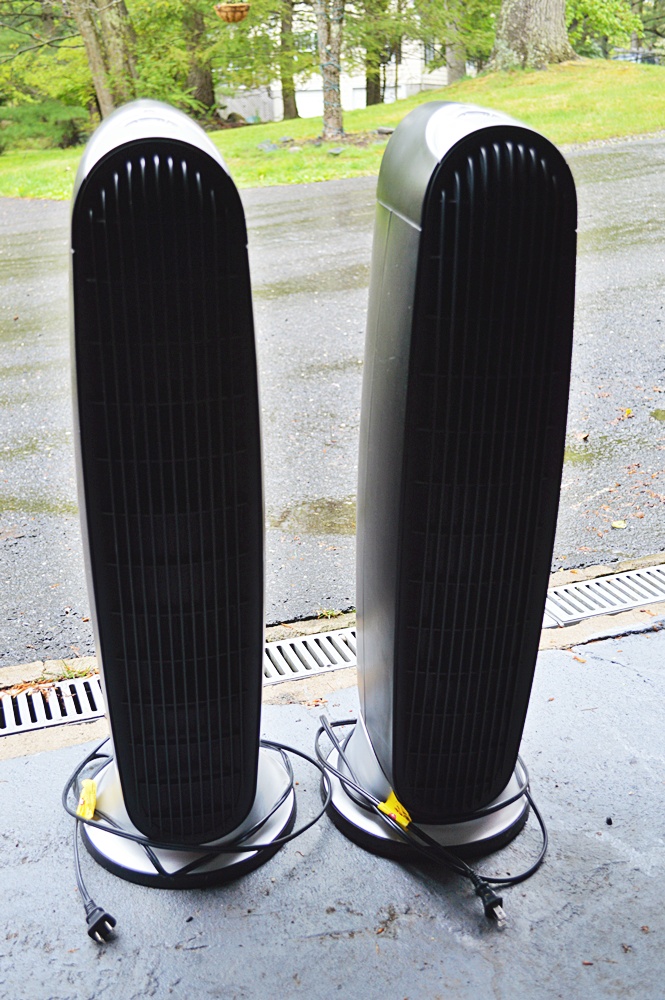 Two Honeywell Black Tower Fans