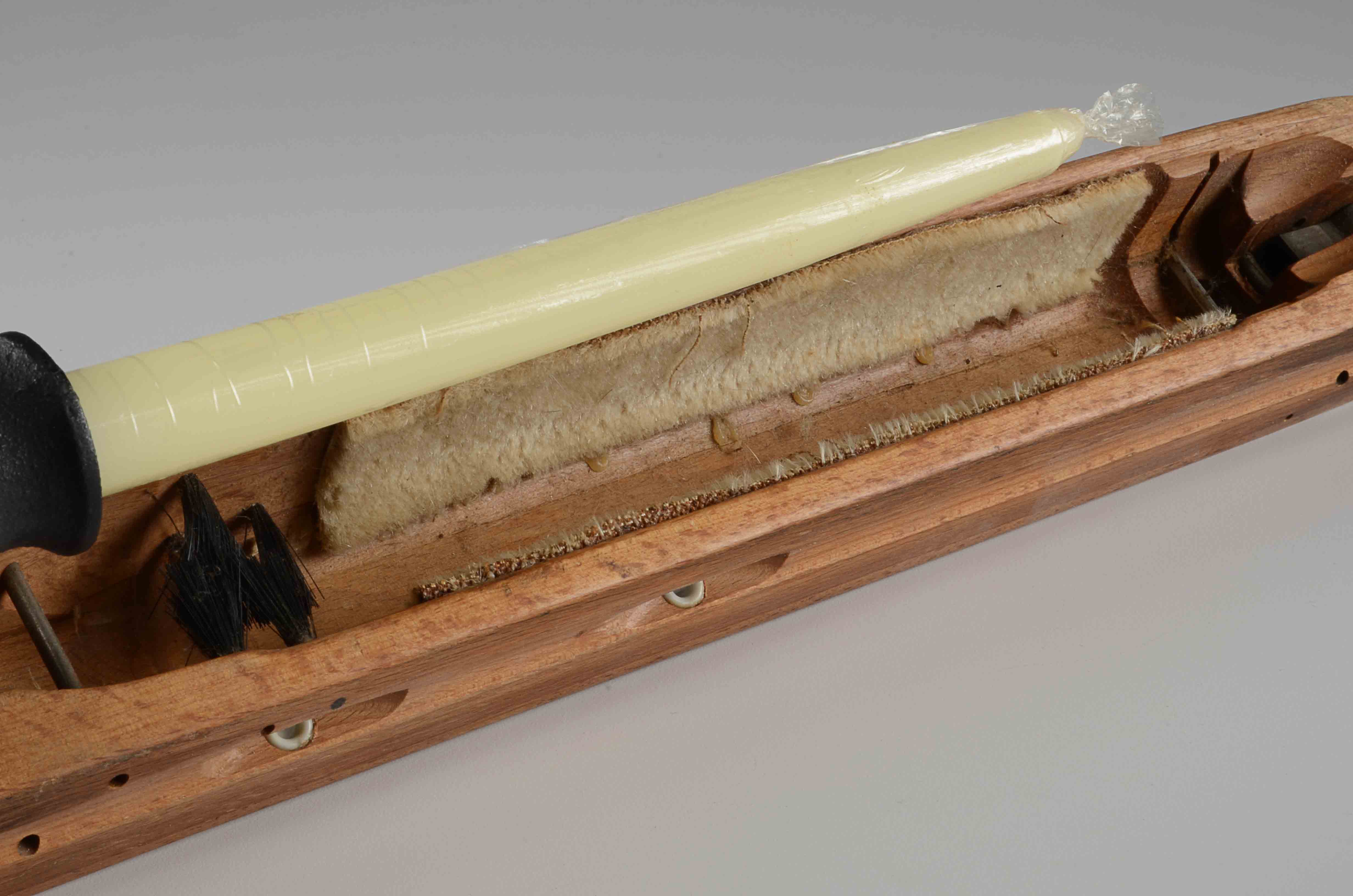 Two vintage hardwood Shuttle Loom Sconces