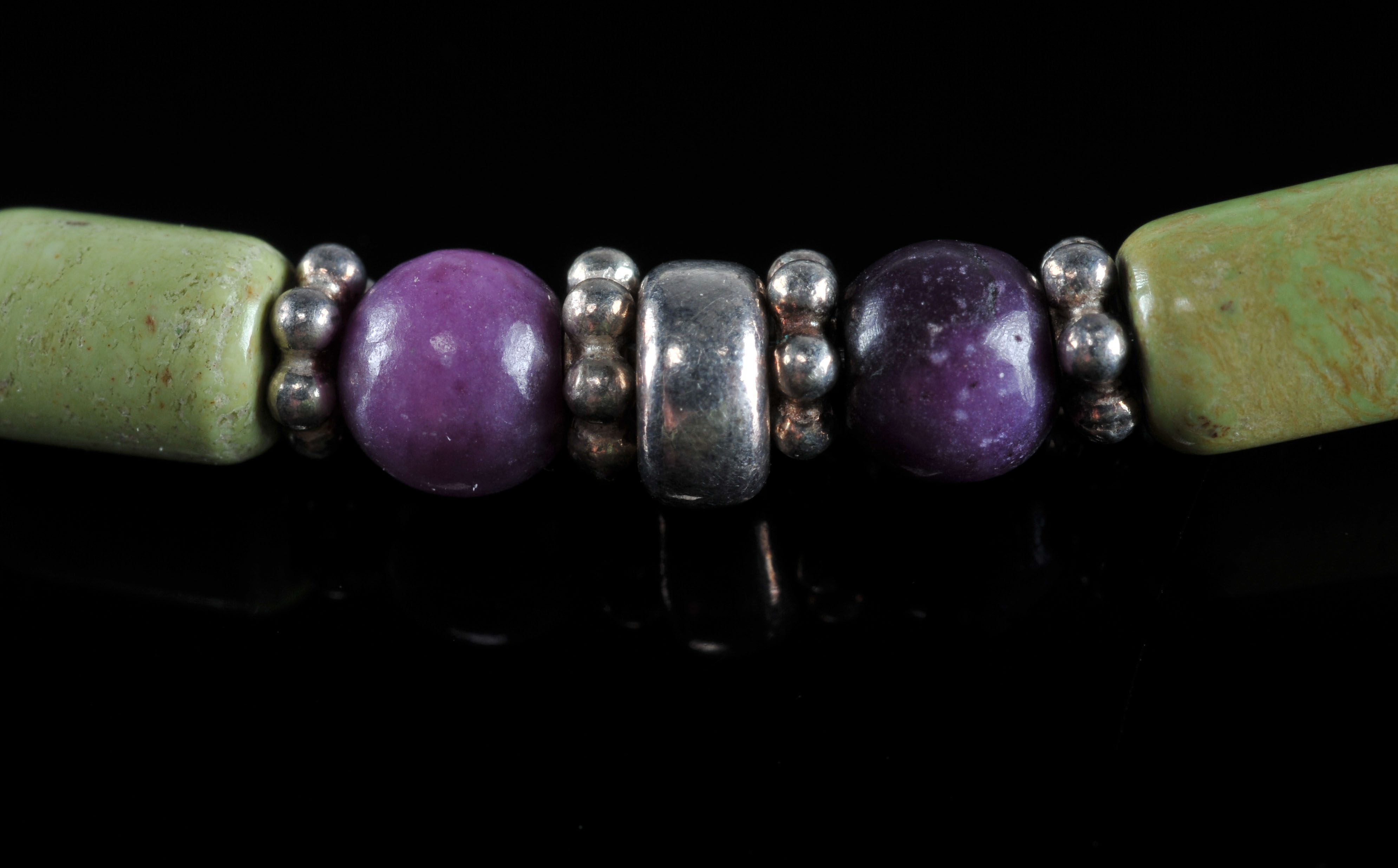 Lady's Modern Navajo Necklace, Turquoise, Sugilite and Sterling Silver