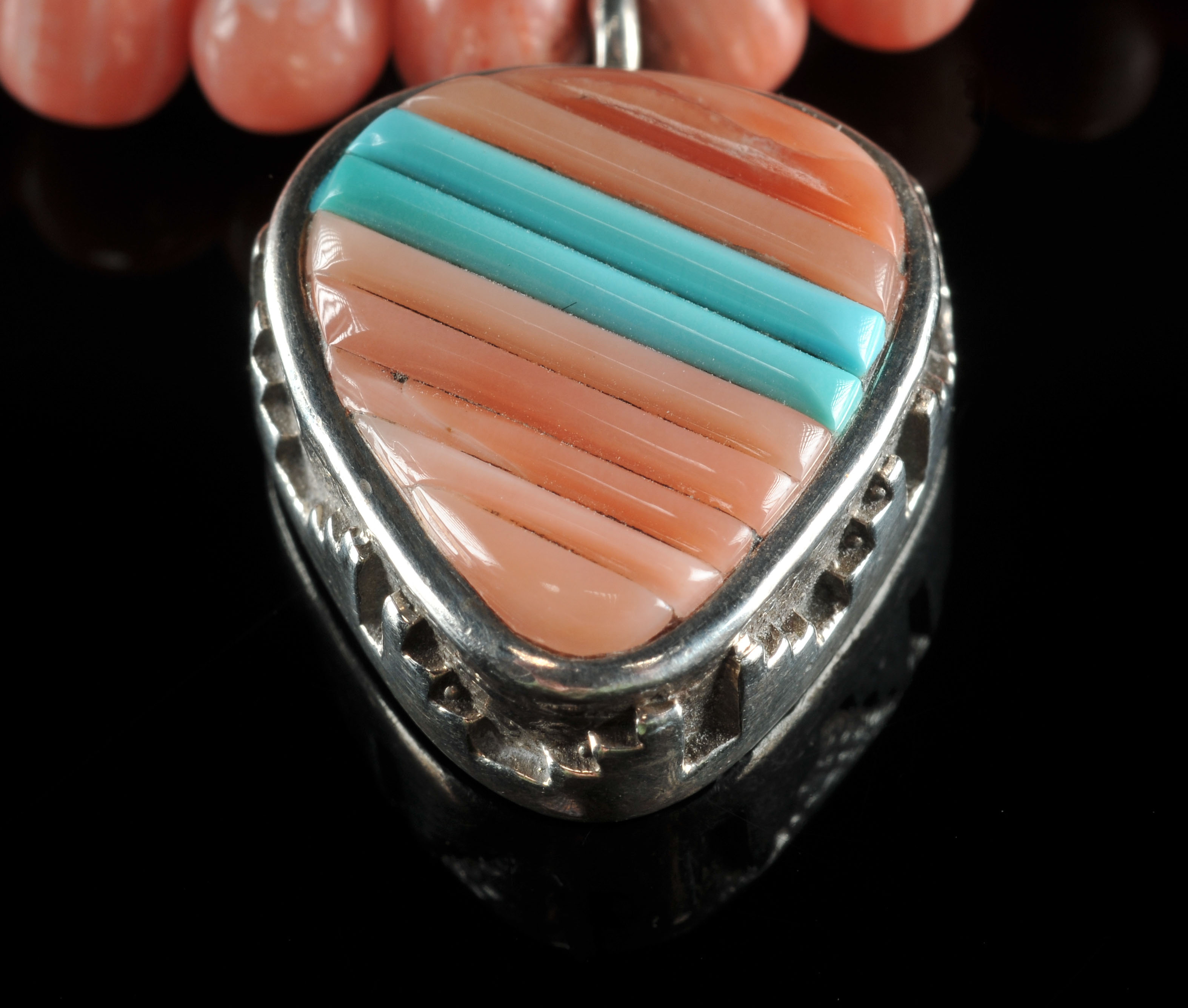 Lady's Modern Navajo Necklace, Turquoise, Salmon Alabaster and Silver