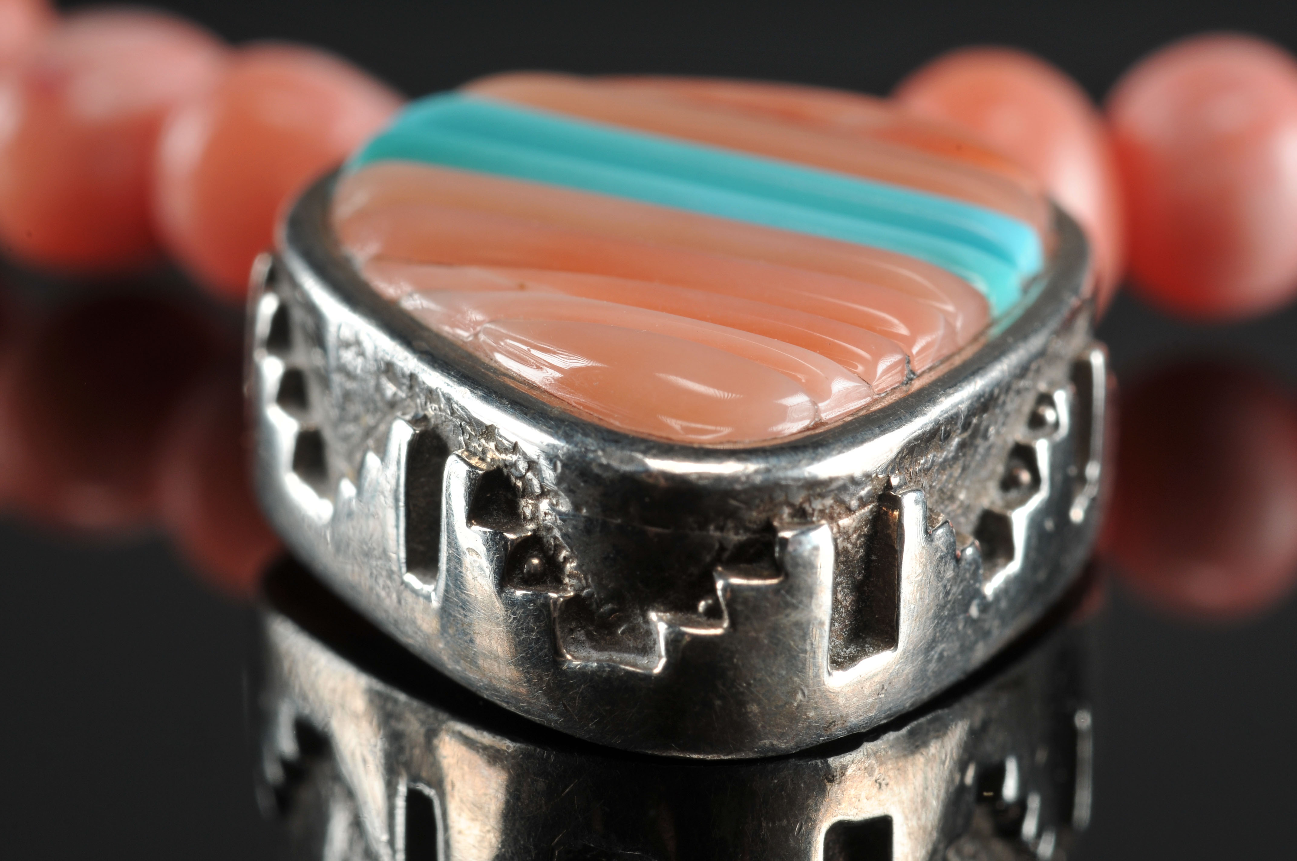 Lady's Modern Navajo Necklace, Turquoise, Salmon Alabaster and Silver