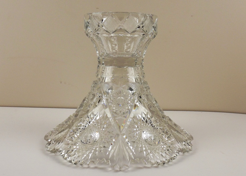 Antique Fine Crystal Cut Glass Punch Bowl on Pedestal