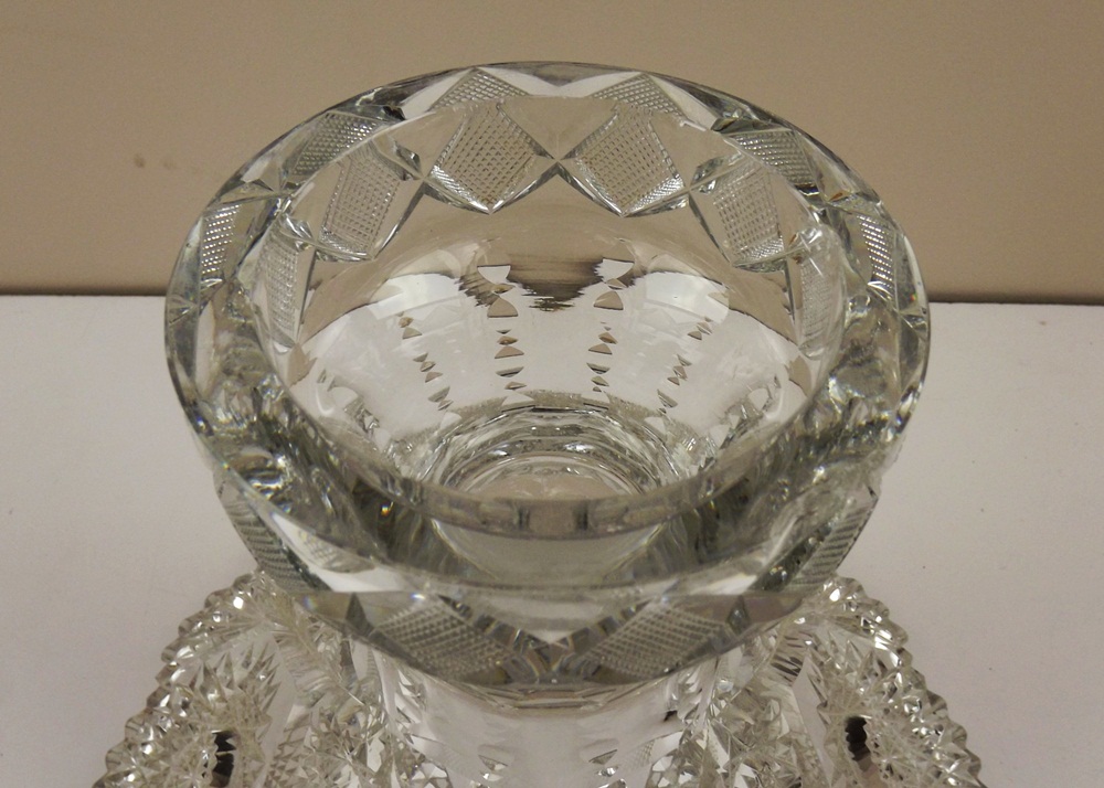 Antique Fine Crystal Cut Glass Punch Bowl on Pedestal