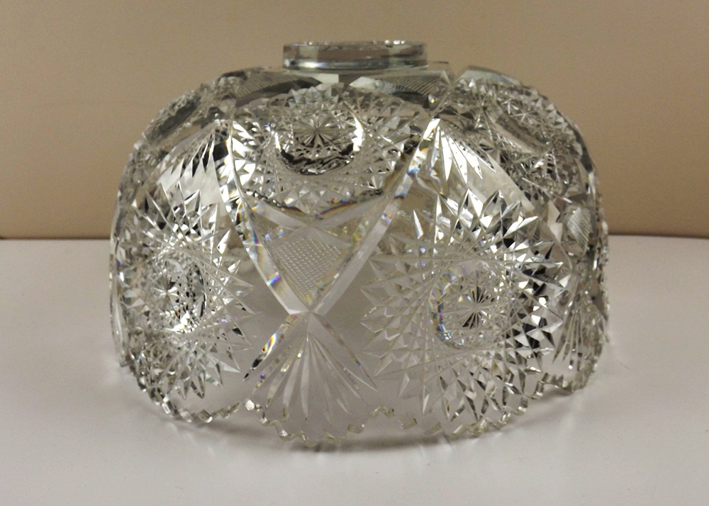 Antique Fine Crystal Cut Glass Punch Bowl on Pedestal
