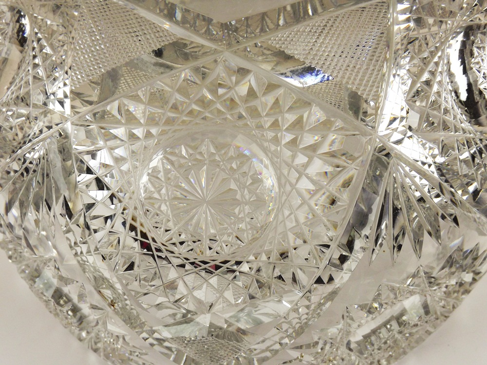Antique Fine Crystal Cut Glass Punch Bowl on Pedestal