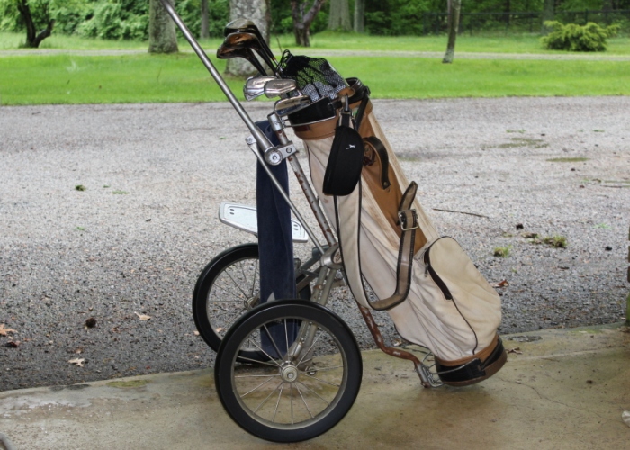 Vintage Mens Golf Clubs, Bag and Cart