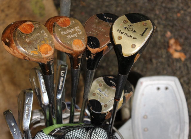 Vintage Mens Golf Clubs, Bag and Cart