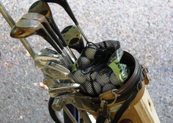 Vintage Mens Golf Clubs, Bag and Cart