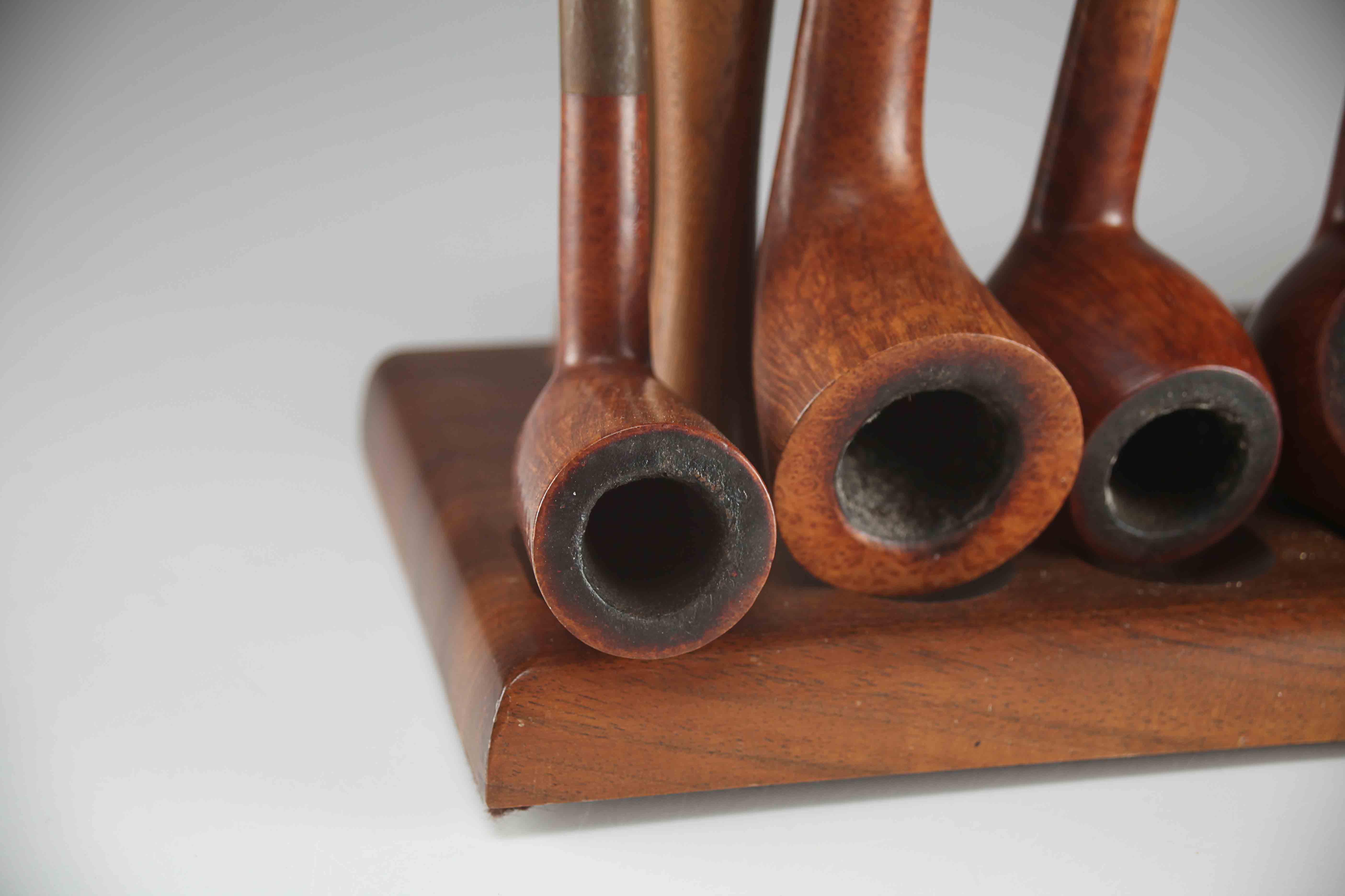 Handmade Genuine Walnut Vintage Pipe Holder and Pipes