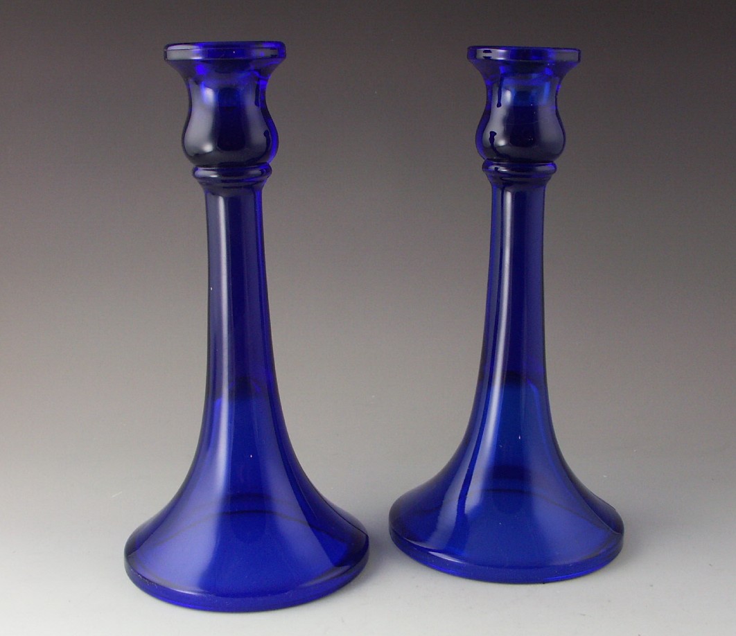 Pair Cobalt Blue Glass Candlesticks