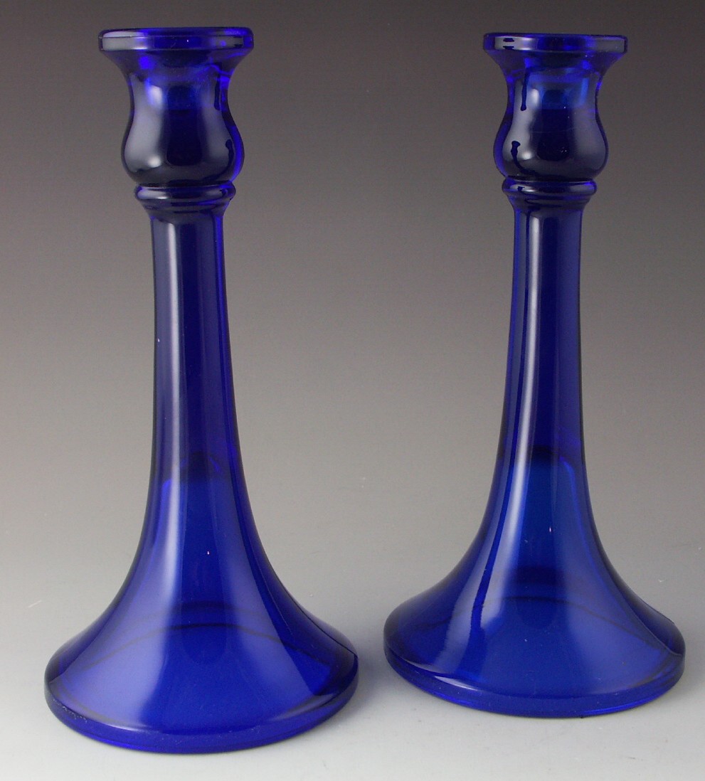 Pair Cobalt Blue Glass Candlesticks