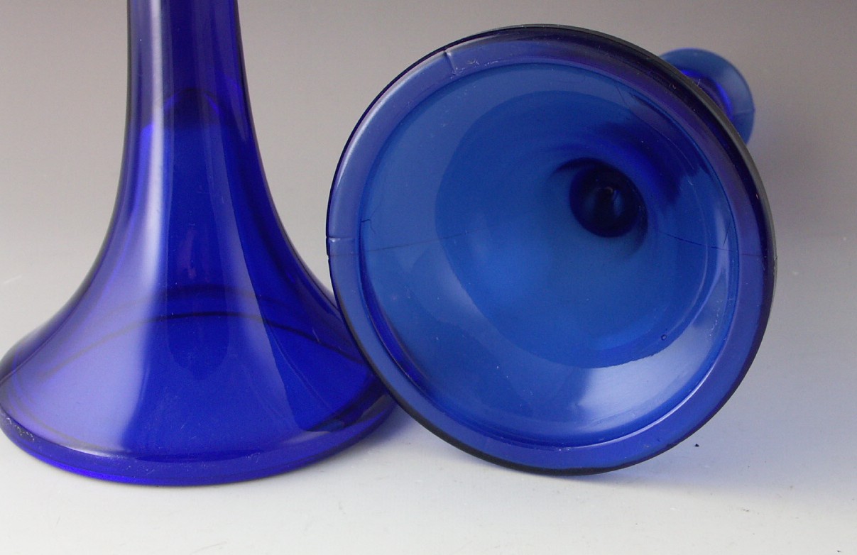 Pair Cobalt Blue Glass Candlesticks
