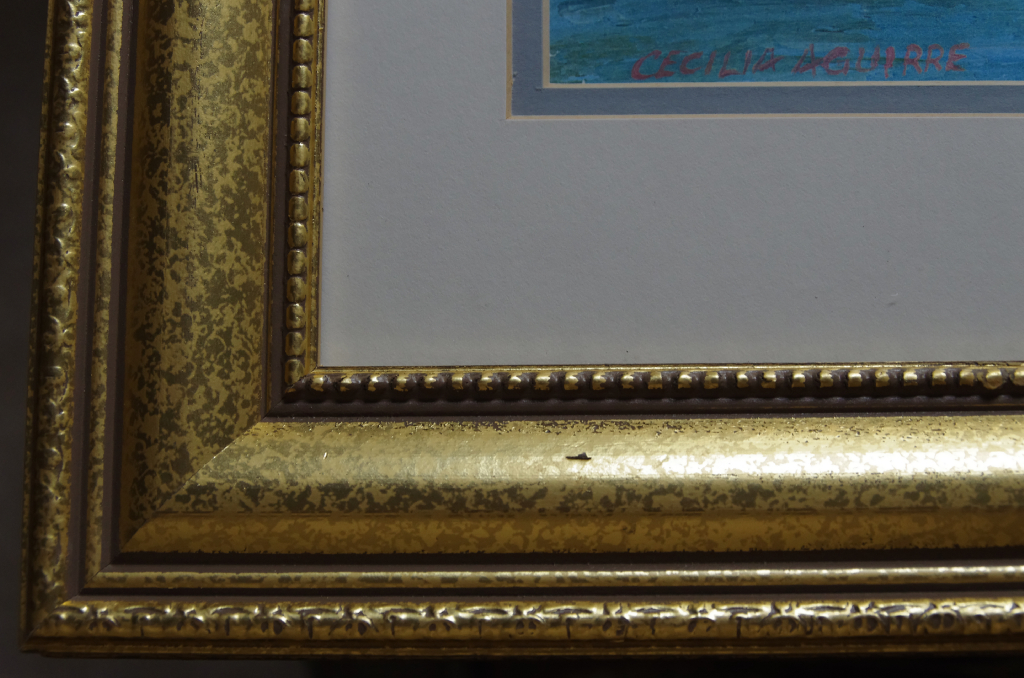 Beautiful Cecilia Aguirre original watercolor painting of a sailboat and quay