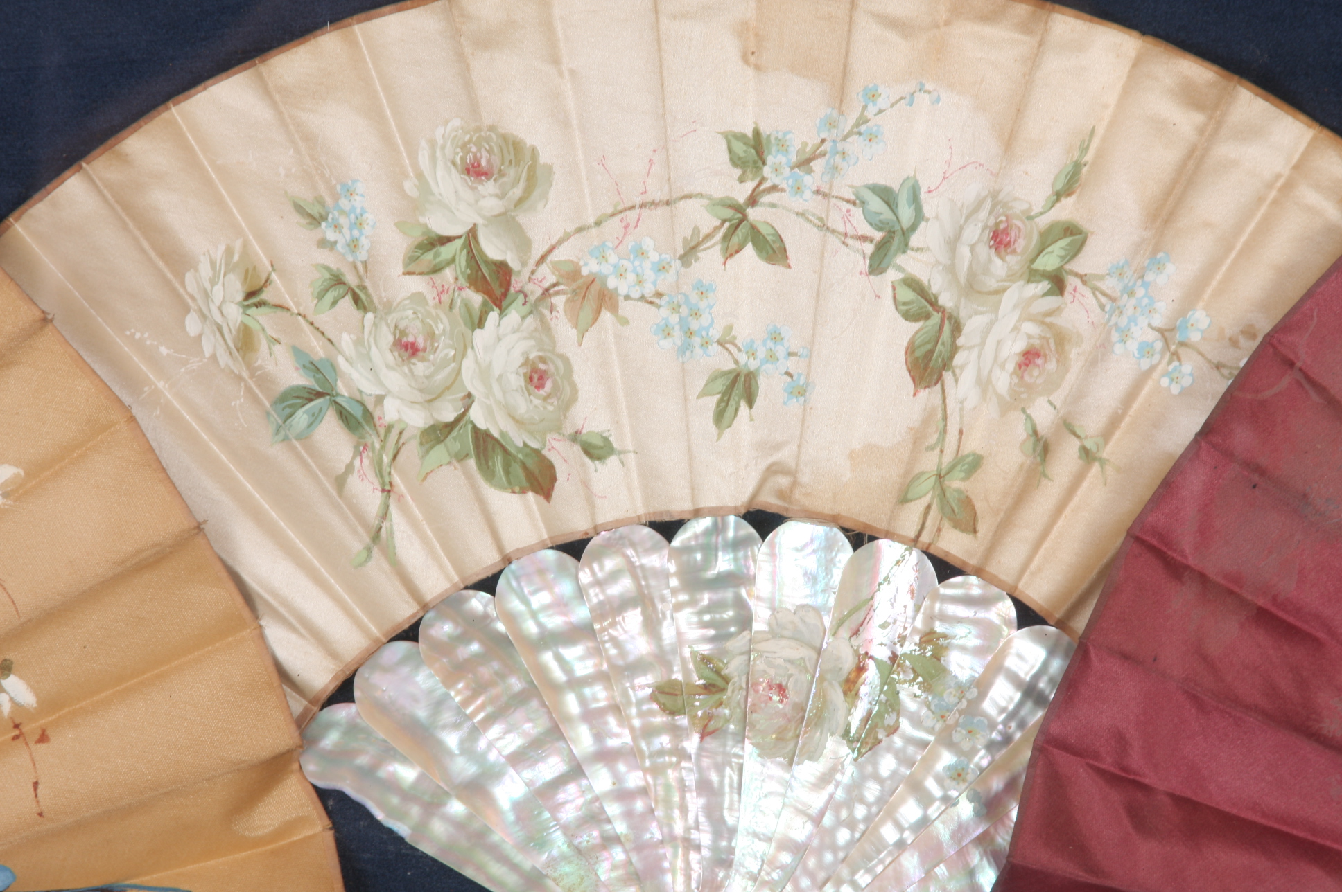 Triplet of Antique Fans Housed in Display Case