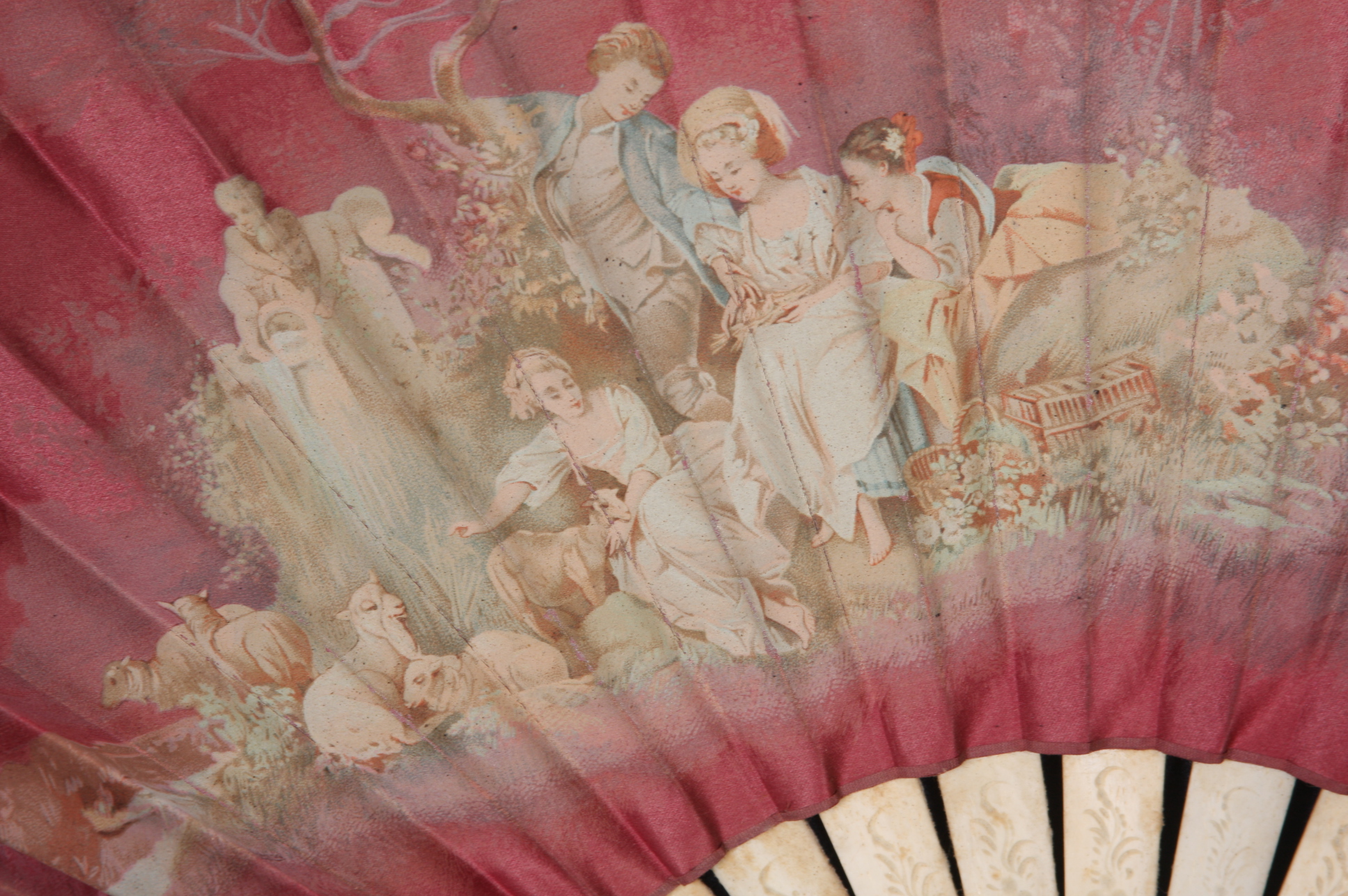 Triplet of Antique Fans Housed in Display Case