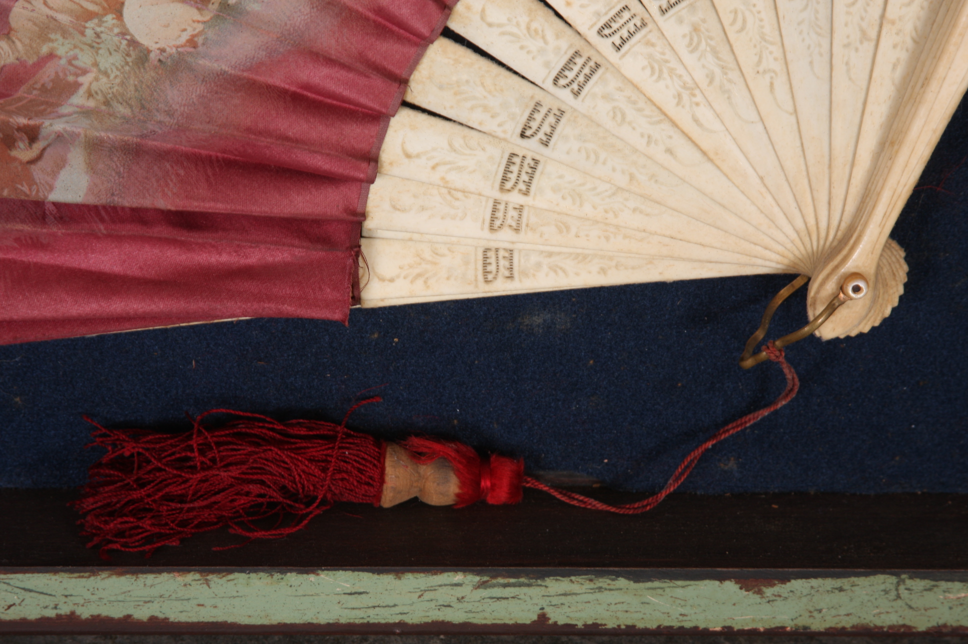 Triplet of Antique Fans Housed in Display Case