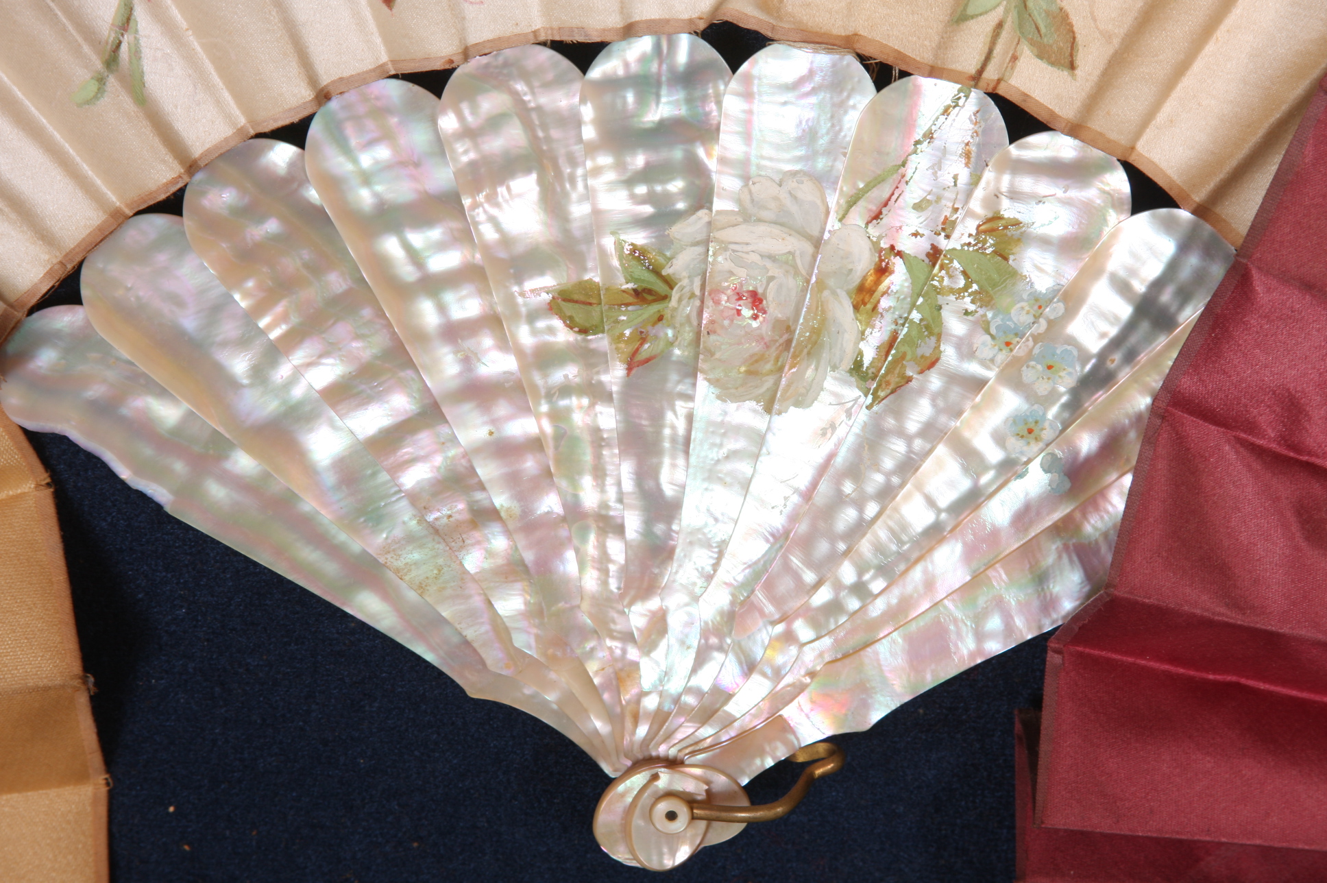 Triplet of Antique Fans Housed in Display Case