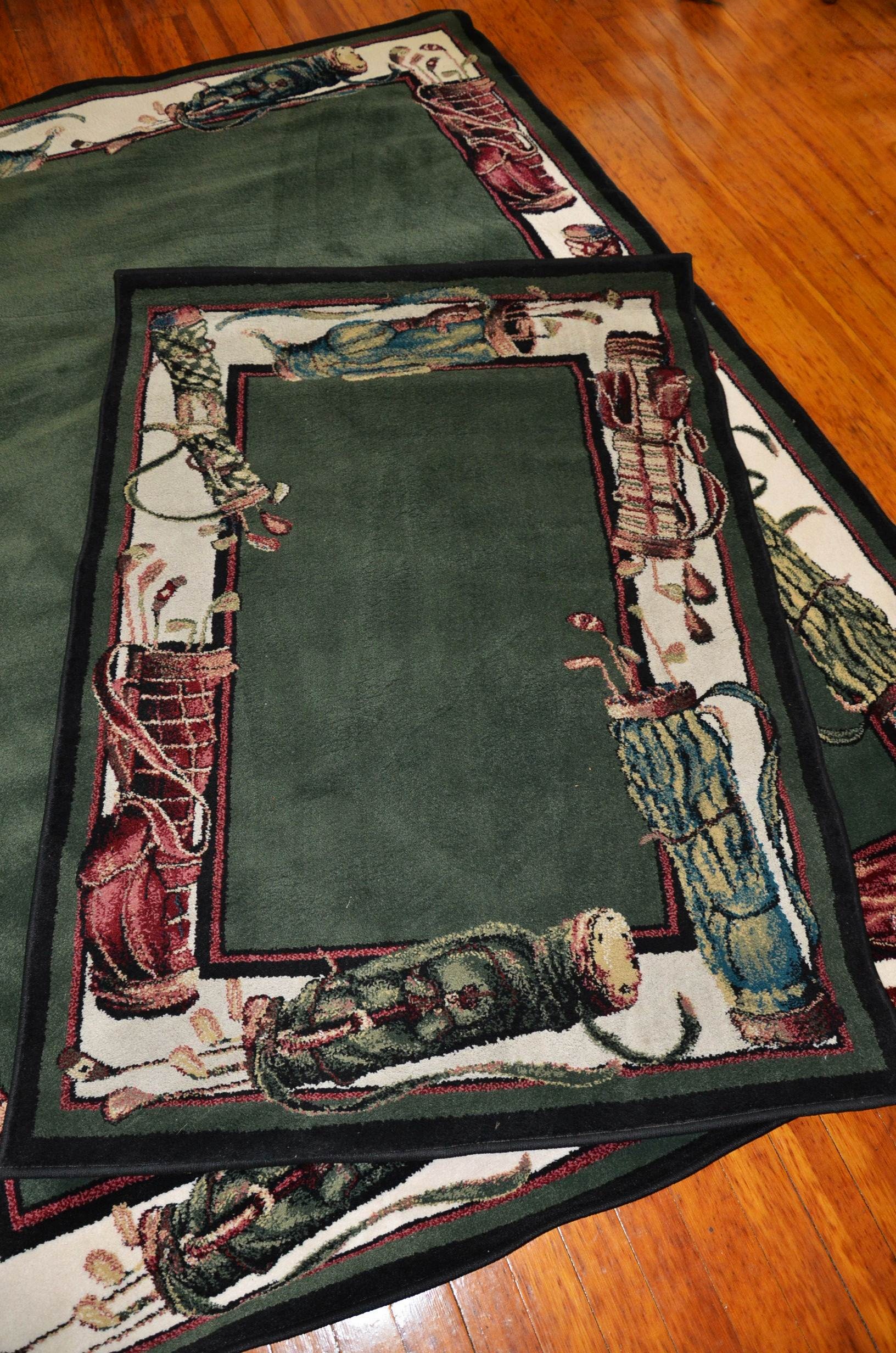 Pair of Shaw Industries golf themed rugs.