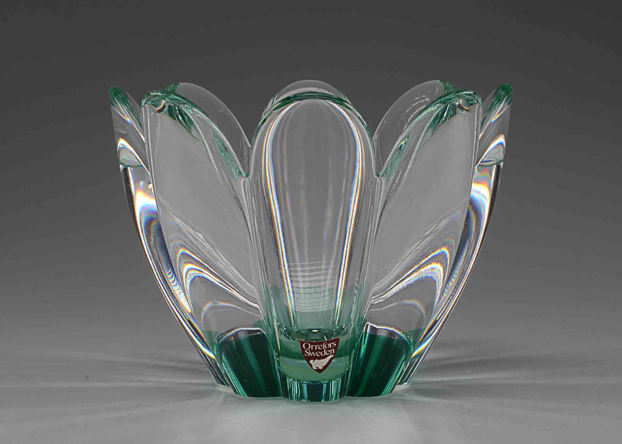 Orrefors Crystal Mayflower Green Bowl