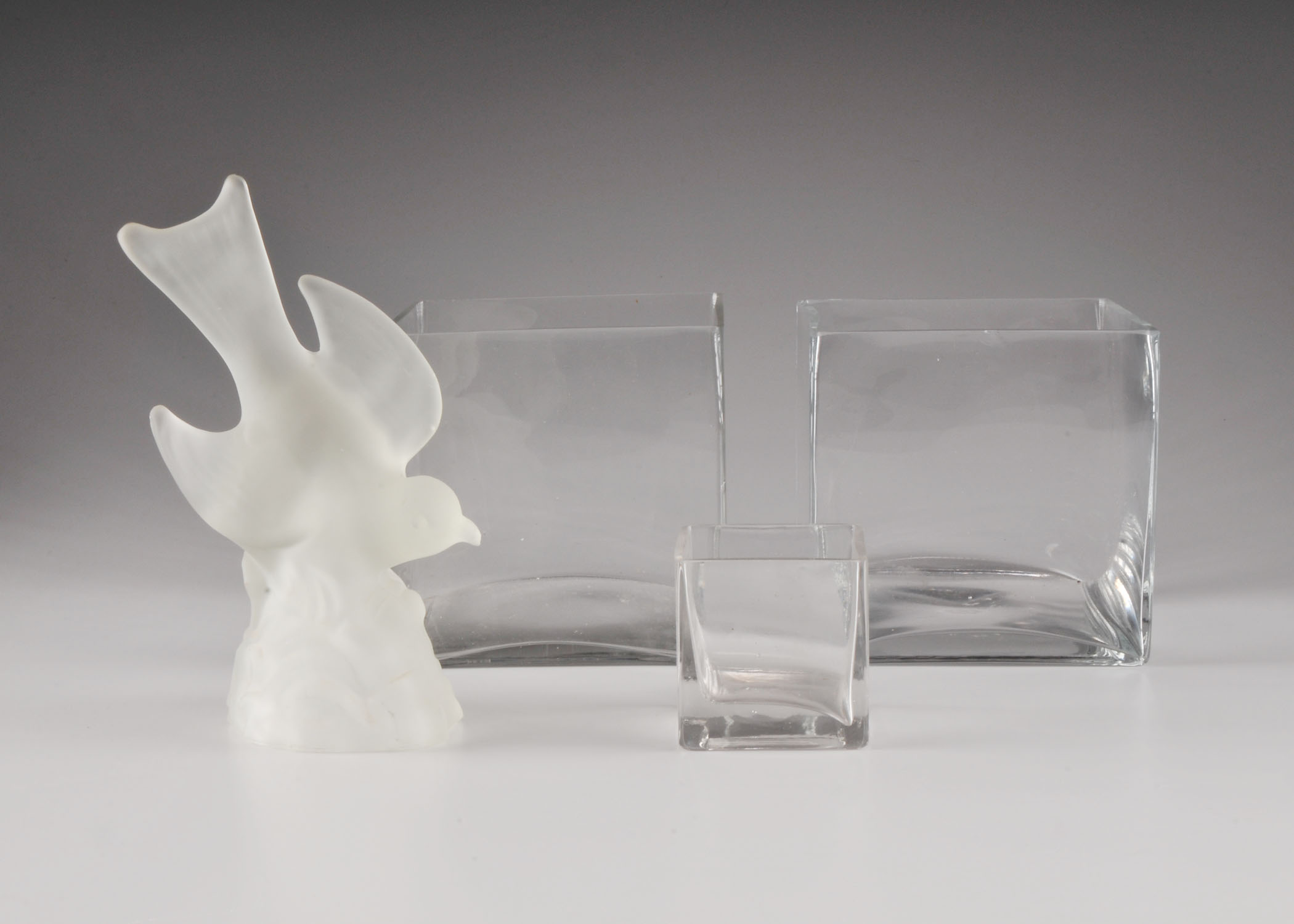 Collection of Three Clear Cube Planter Vases