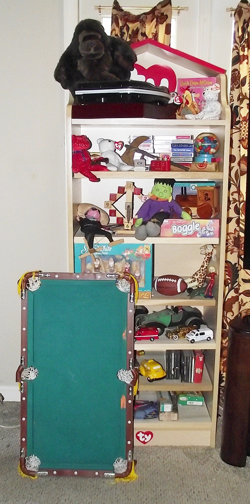 Group of toys and TY shelving unit.