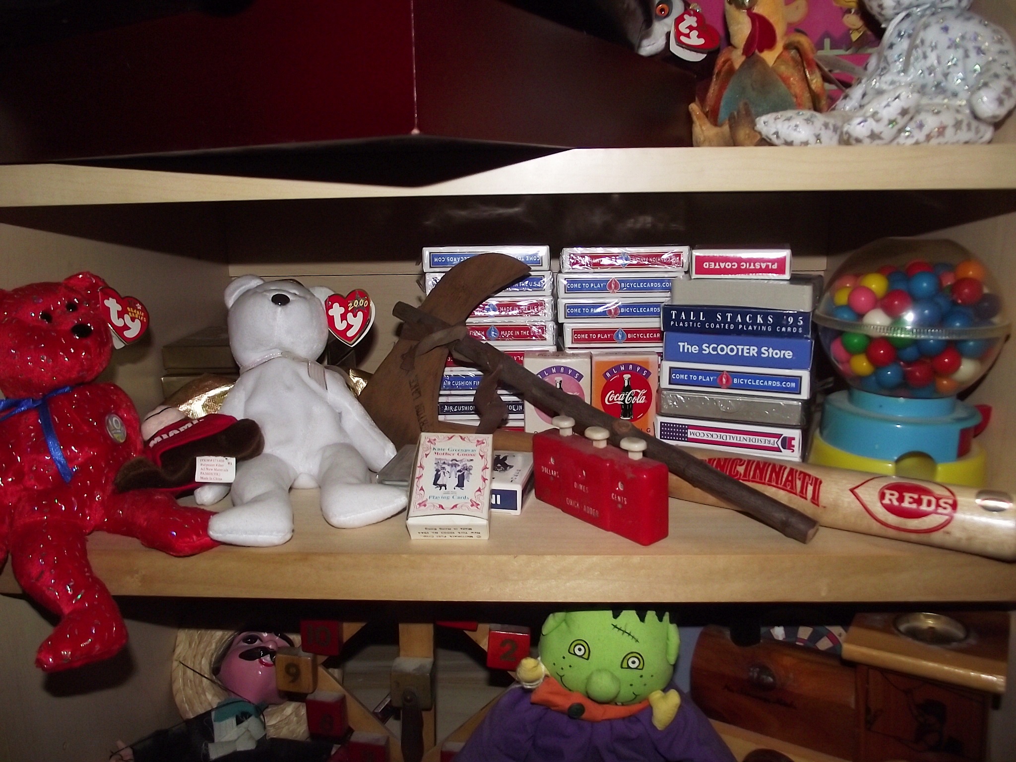 Group of toys and TY shelving unit.