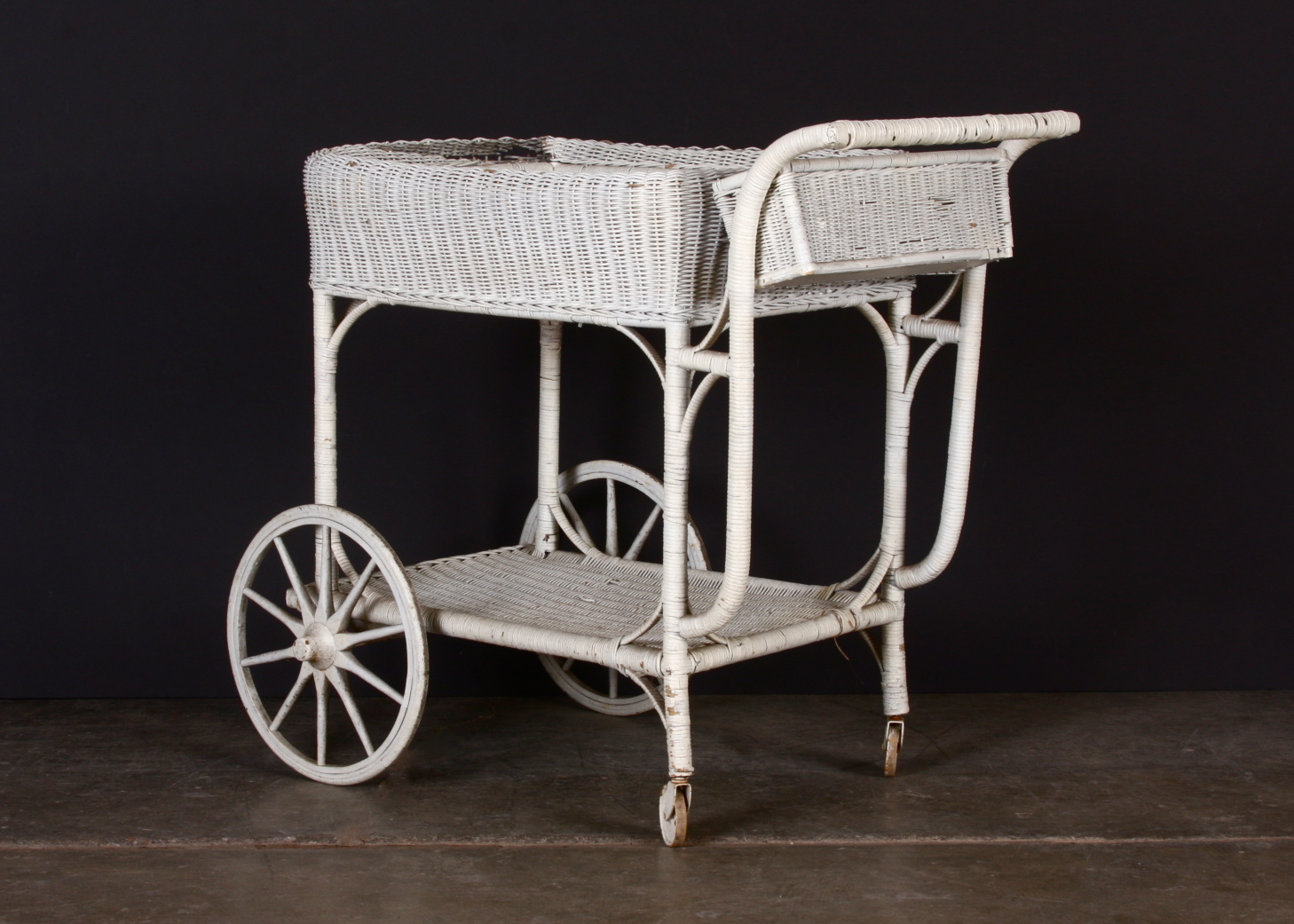 White Wicker Outdoor Rolling Plant Cart