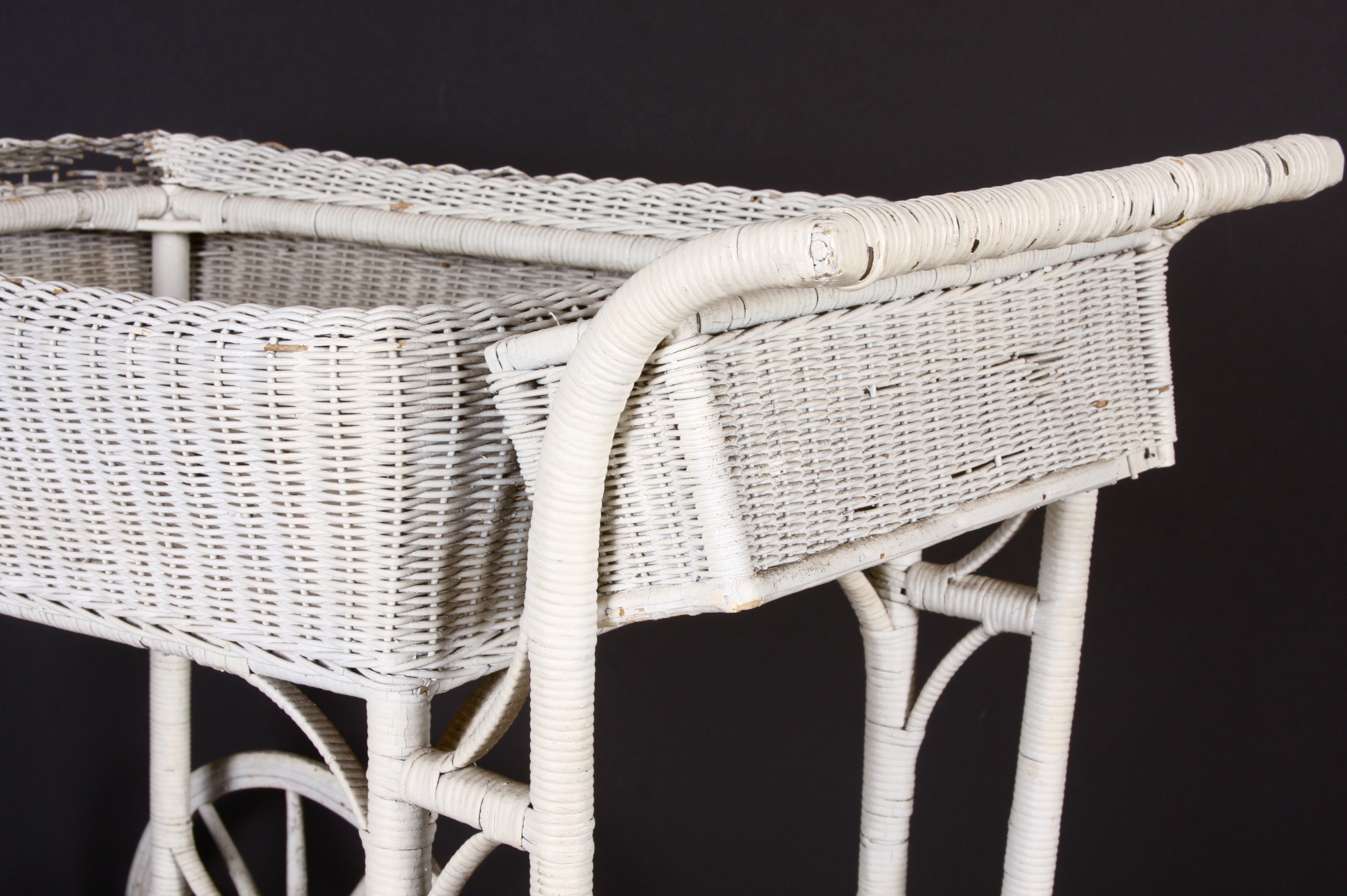 White Wicker Outdoor Rolling Plant Cart