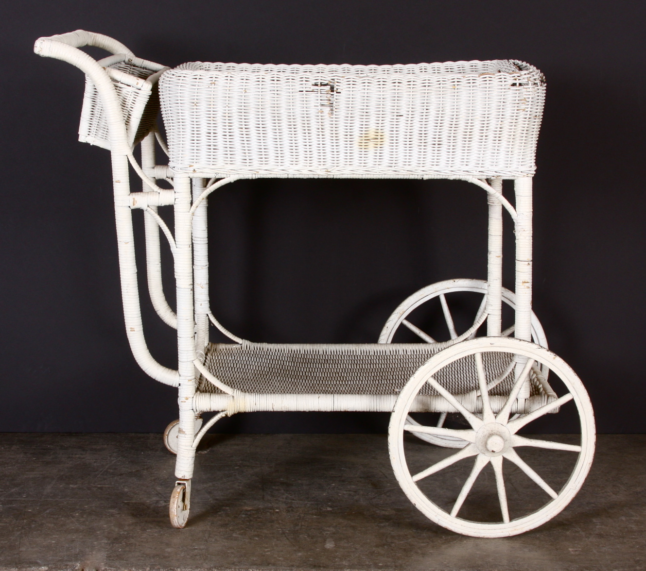 White Wicker Outdoor Rolling Plant Cart