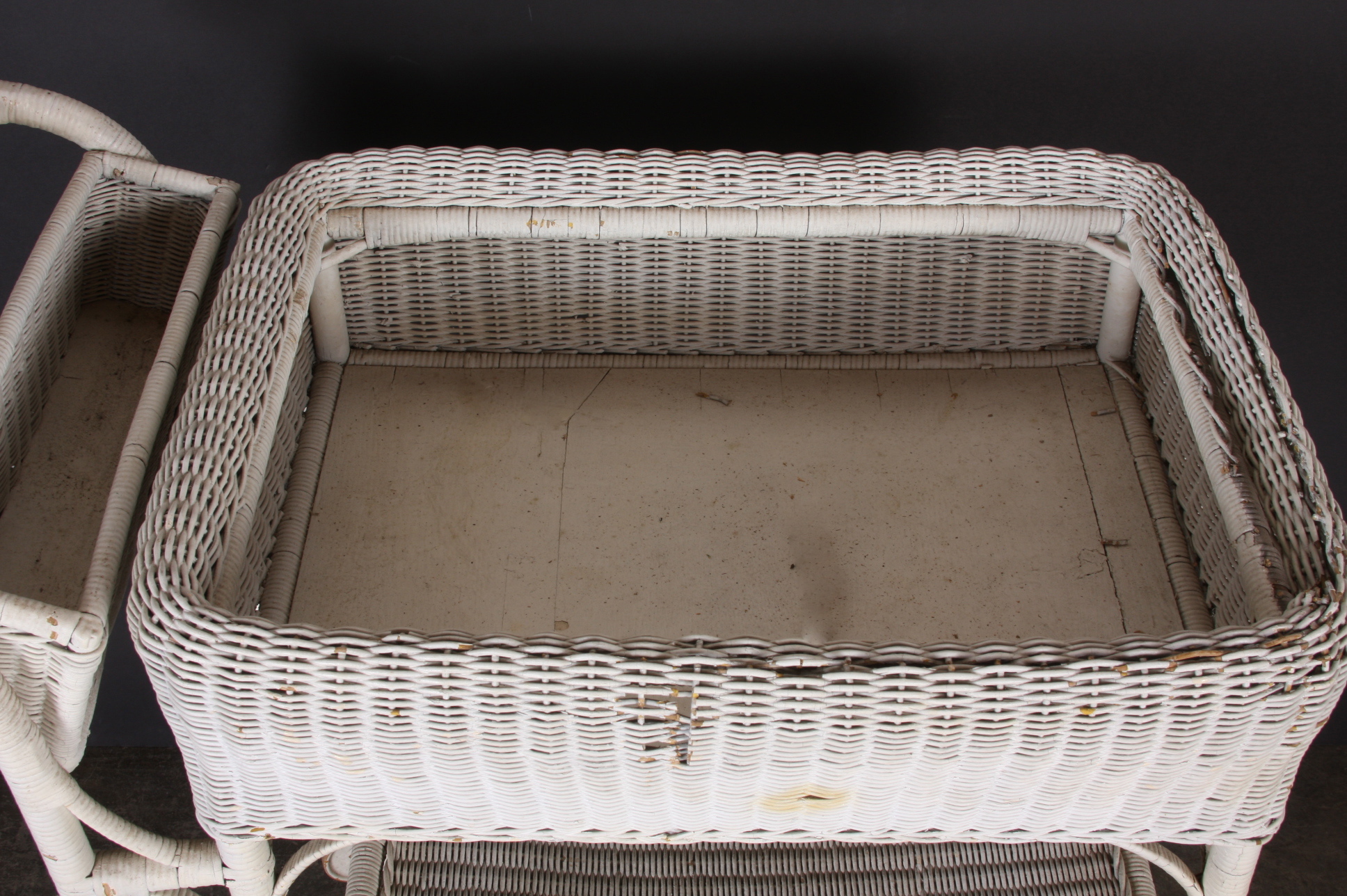 White Wicker Outdoor Rolling Plant Cart