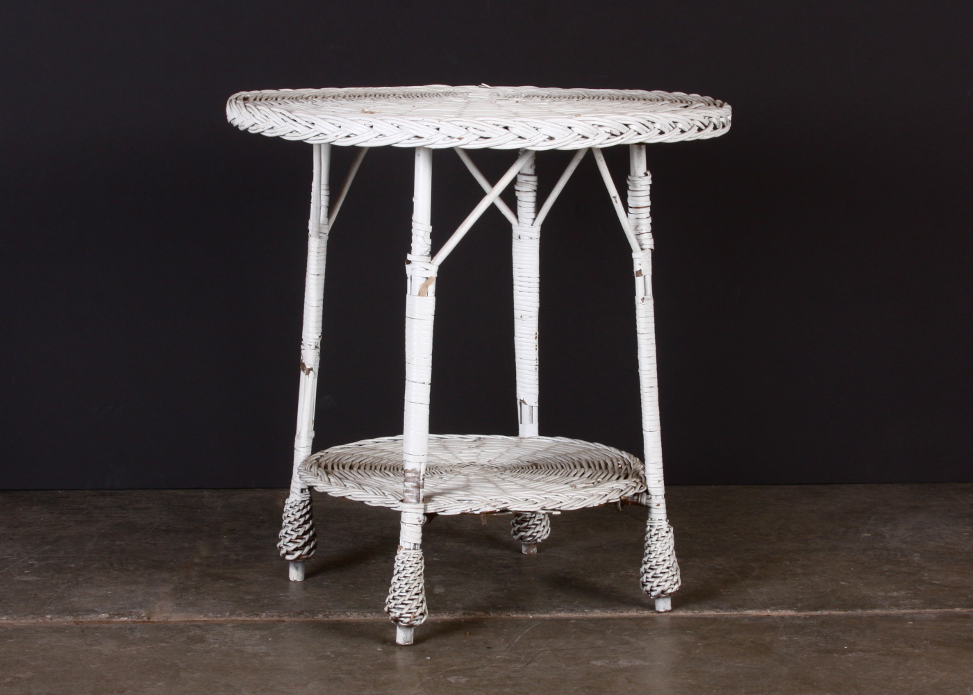 White Wicker Side Table 