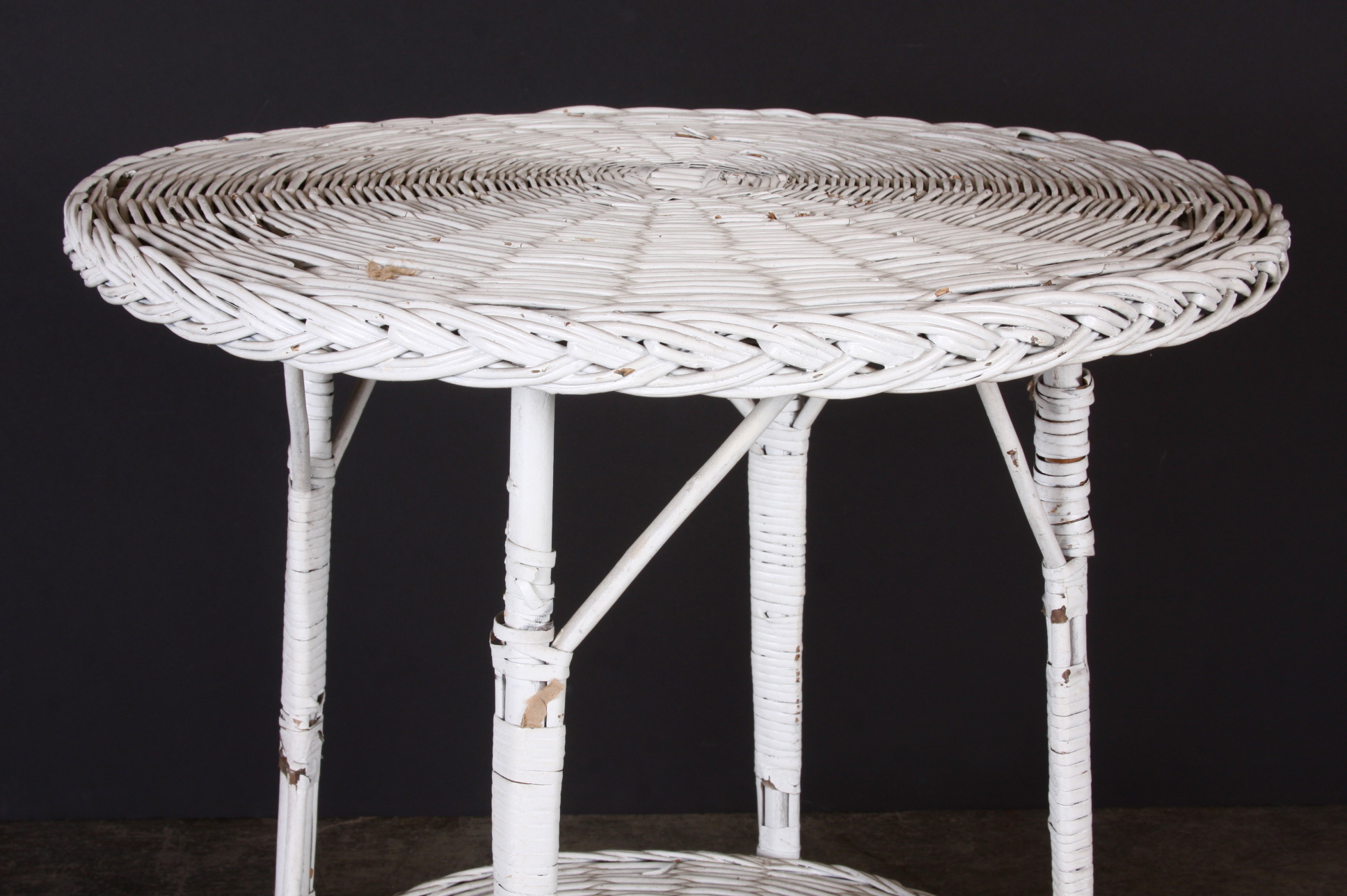 White Wicker Side Table 