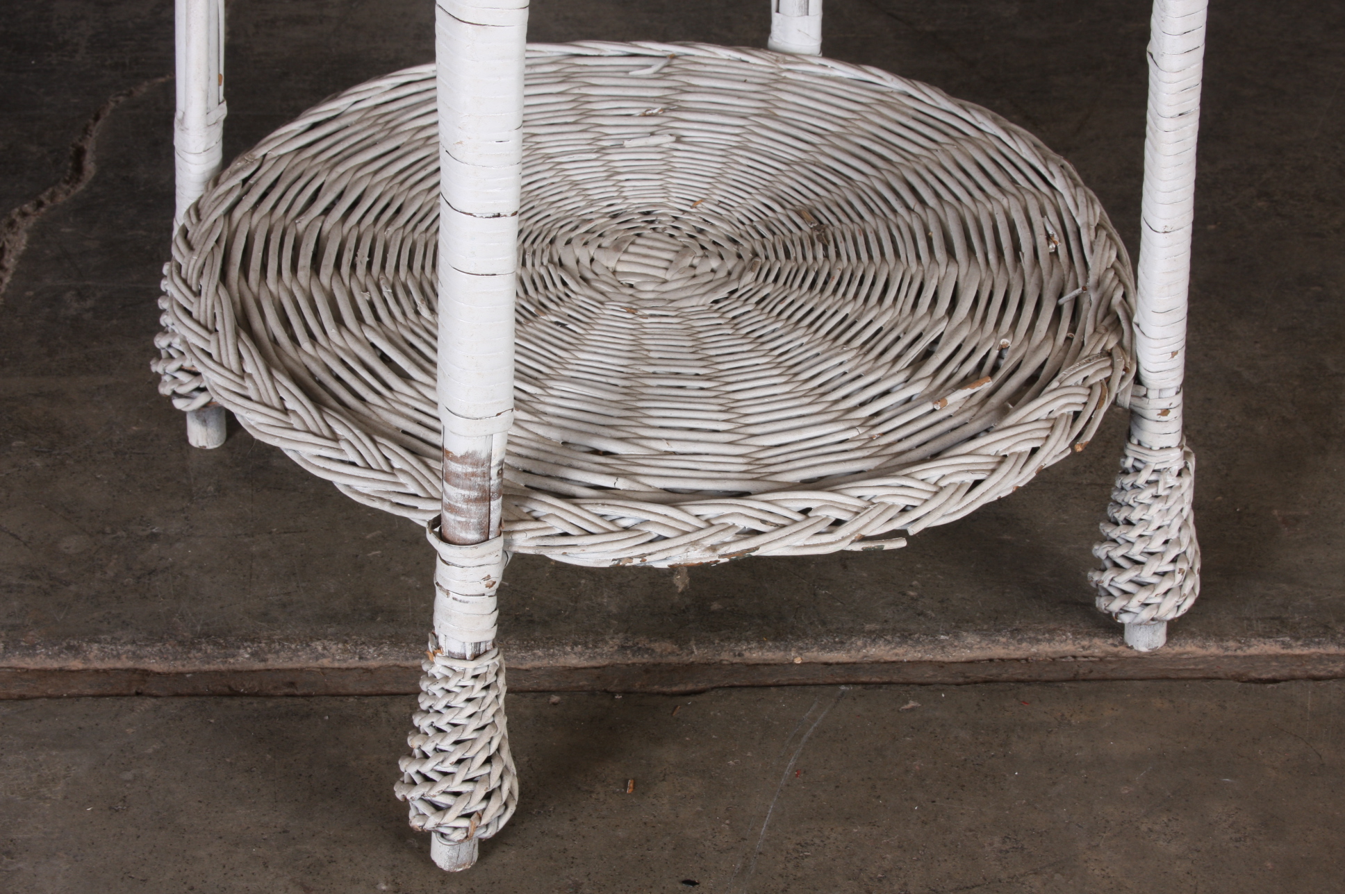 White Wicker Side Table 