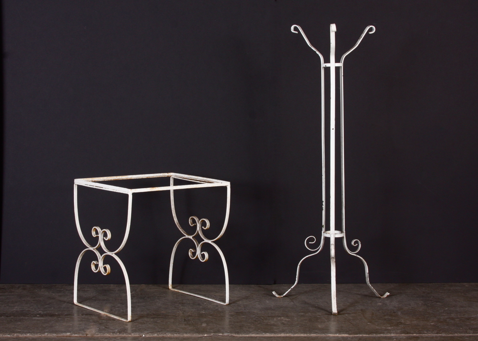 Two White Wrought Iron Outdoor Pieces