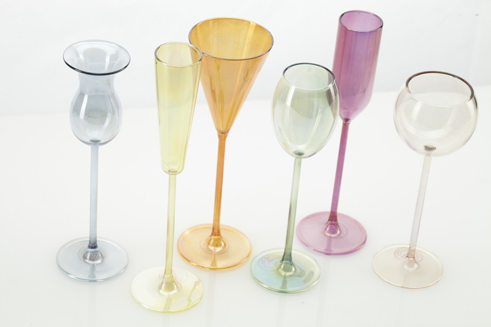 Set of Six Modern Art Glass Cordials, Italian, for Vietri