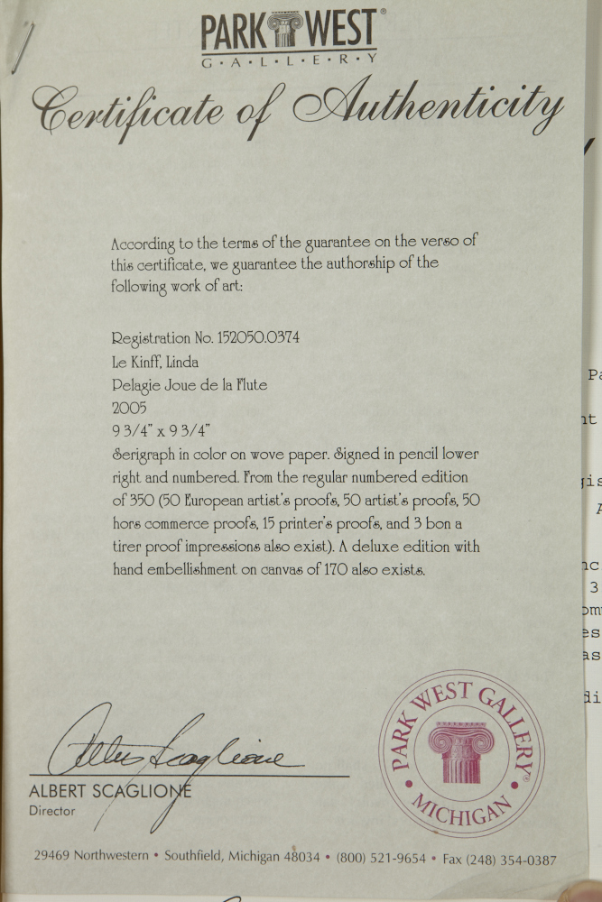Linda Le Kinff Serigraph "Pelagie Joue de la Flute"