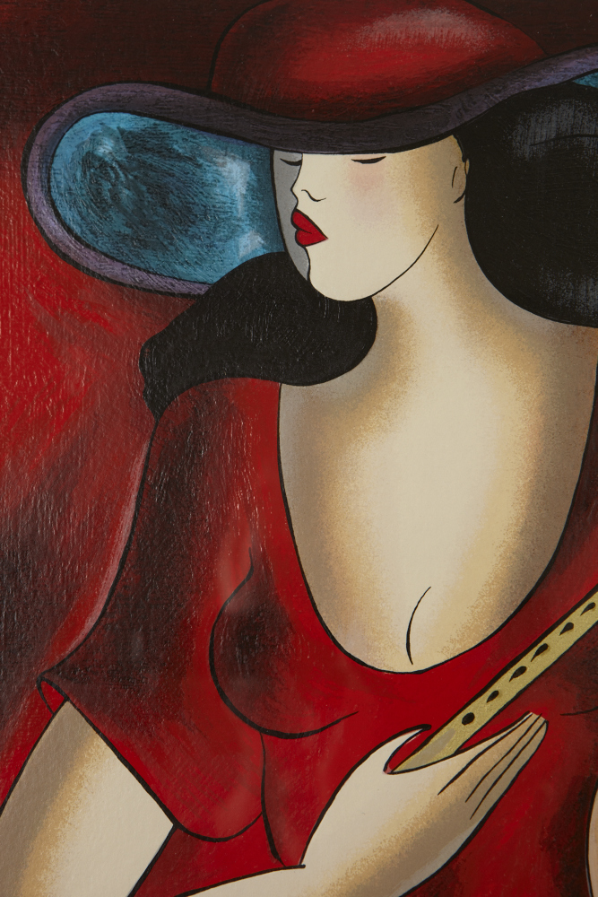 Linda Le Kinff Serigraph "Pelagie Joue de la Flute"