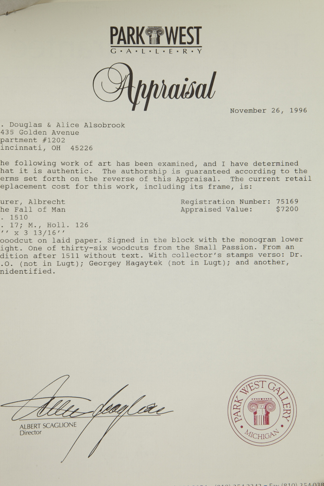 Albrecht Durer "The Fall of Man" Woodcut, after 1511