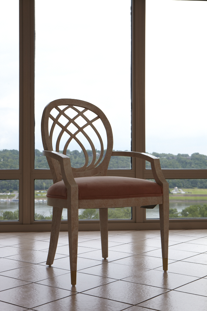 Modern Henredon Dining Table and Chairs, Whitewashed Oak, Brass and Glass