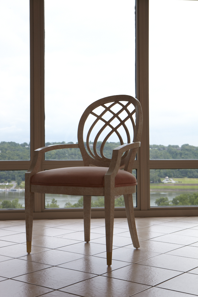 Modern Henredon Dining Table and Chairs, Whitewashed Oak, Brass and Glass