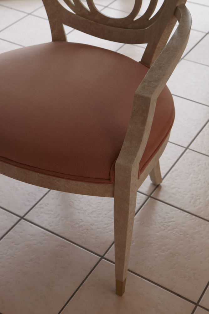 Modern Henredon Dining Table and Chairs, Whitewashed Oak, Brass and Glass