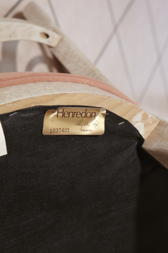 Modern Henredon Dining Table and Chairs, Whitewashed Oak, Brass and Glass