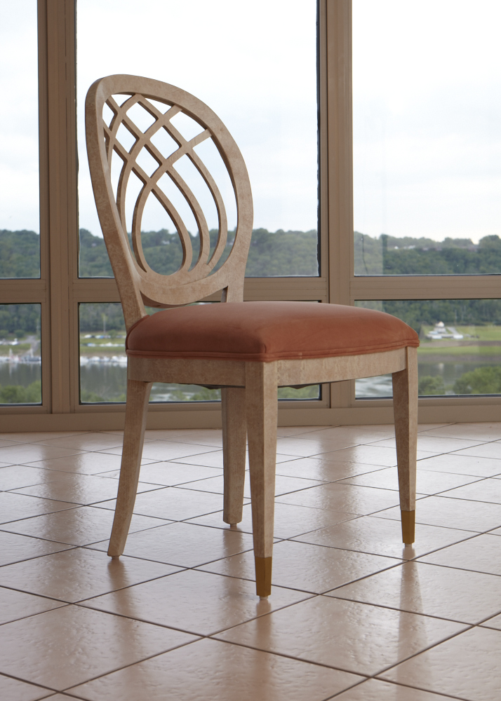 Modern Henredon Dining Table and Chairs, Whitewashed Oak, Brass and Glass