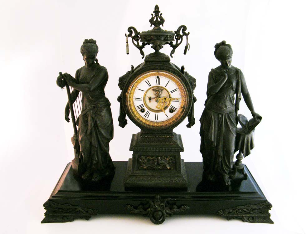 Magnificent Ansonia Classical Muses Bronze Finish Mantle Clock, circa 1882