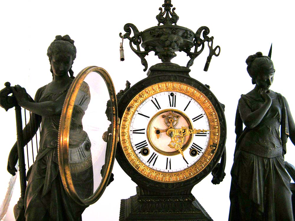 Magnificent Ansonia Classical Muses Bronze Finish Mantle Clock, circa 1882