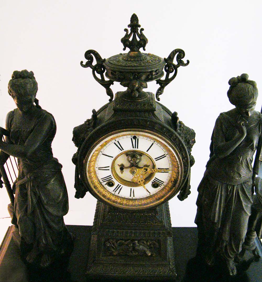 Magnificent Ansonia Classical Muses Bronze Finish Mantle Clock, circa 1882