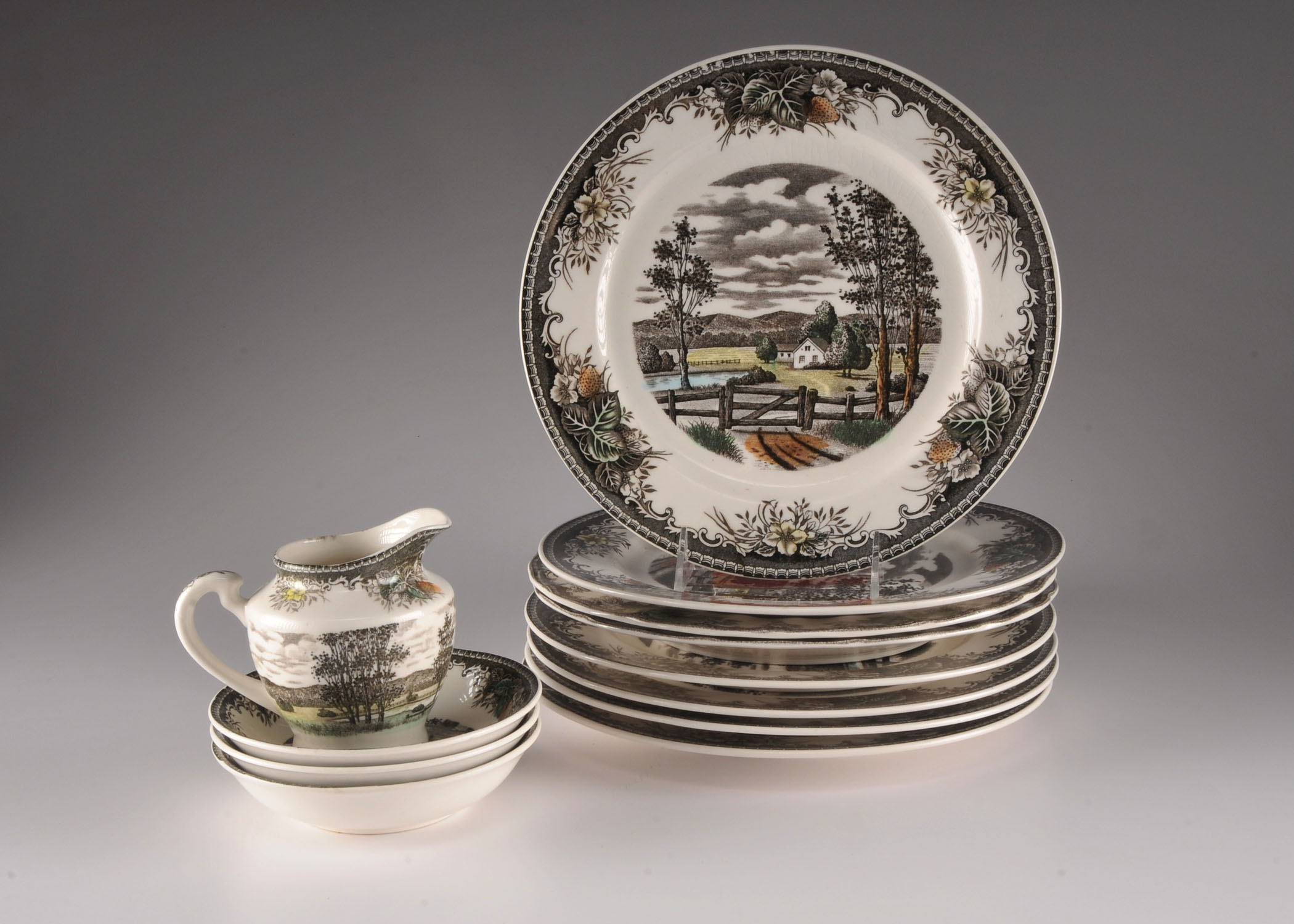 Japanese Dinner Plates, Creamer and Bowls