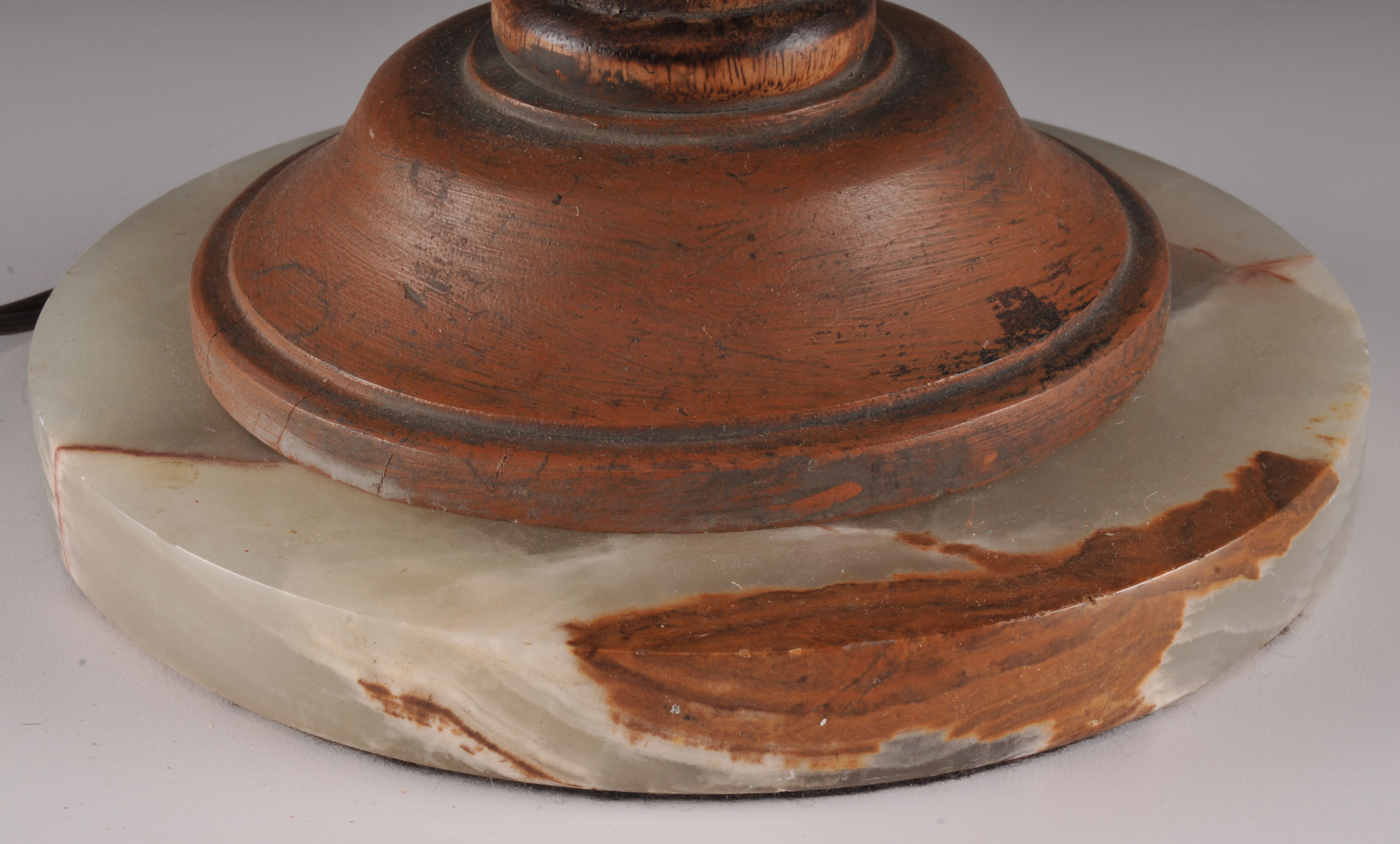 Table Lamp with Carved Wood Shaft.